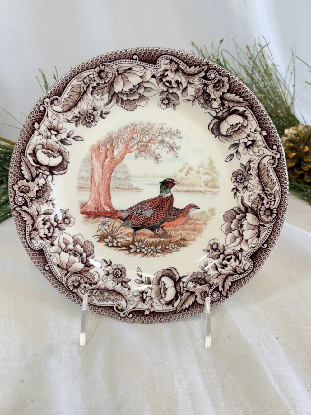 LEGEND British Heritage Thanksgiving Pheasant Floral Border Salad Plates Set 2